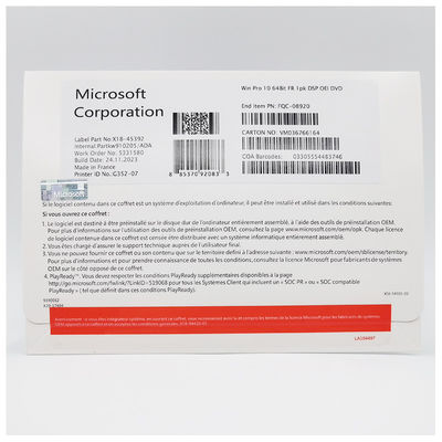 Genuine Win 10 Pro OEM Software - 64Bit DVD With English/French/Spanish Activation Key