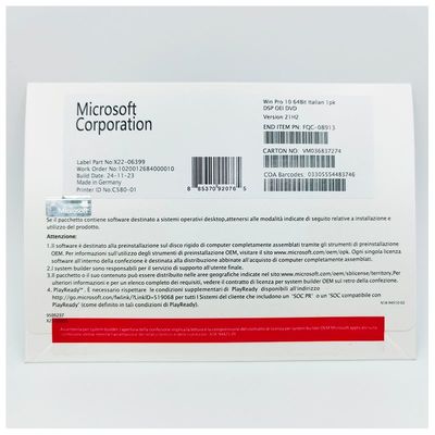 Microsoft Windows 10 OEM versión en DVD en italiano de 64 bits